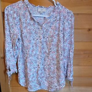 LOFT Women's Paisley Blouse - White and Pink